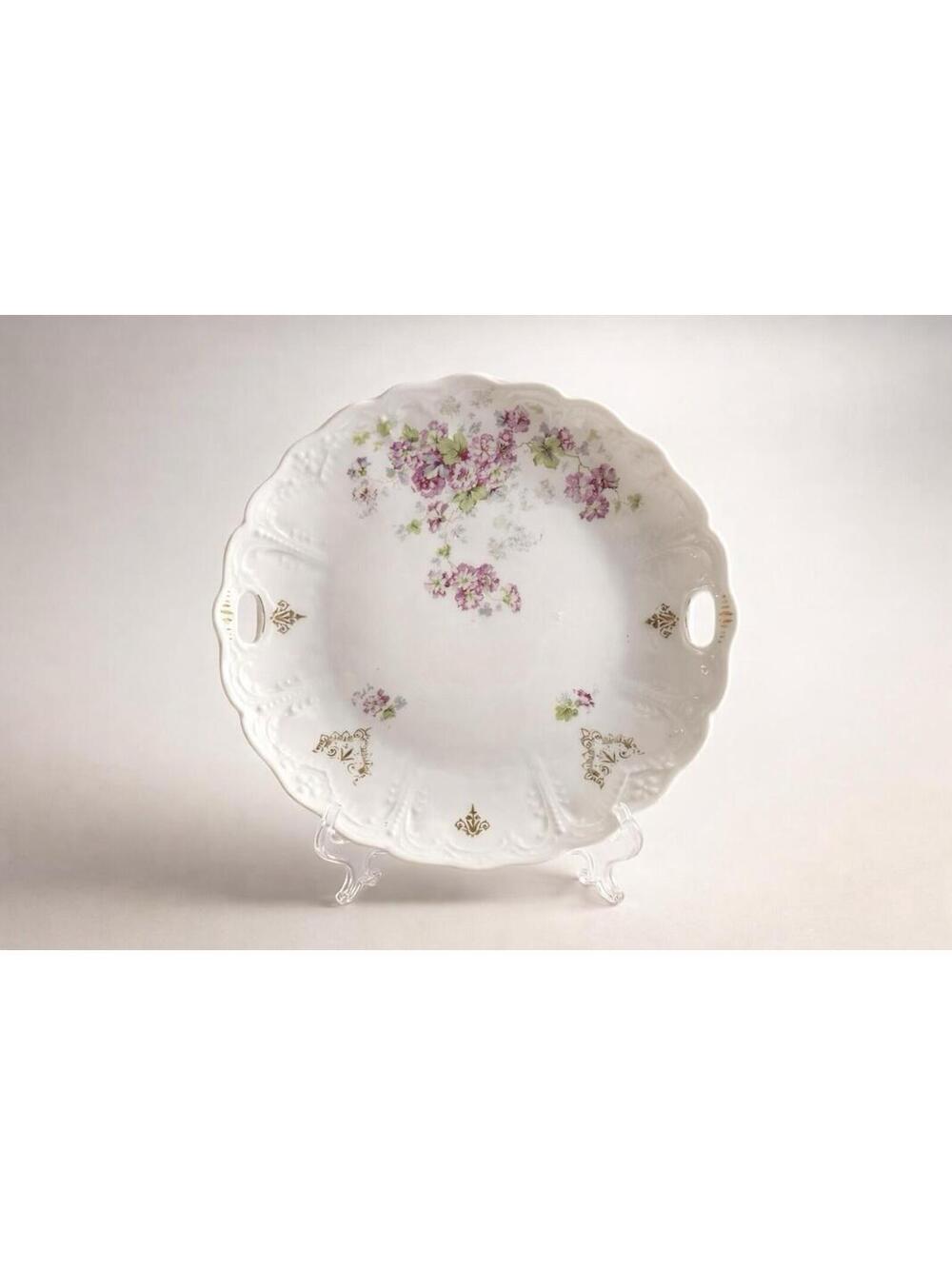 Vintage Floral Porcelain Serving Plate with Handles - 10 Inch, 375g
